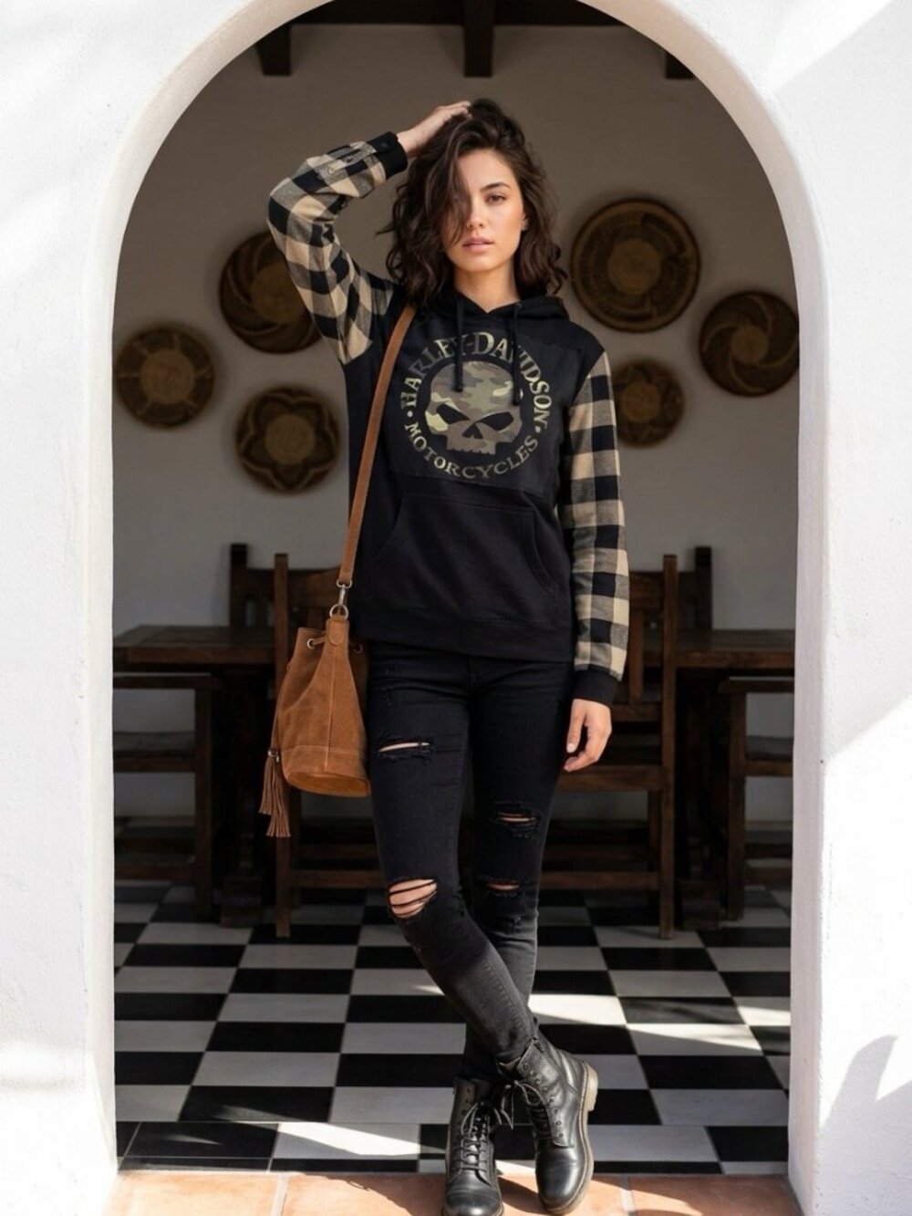 Harley-Davidson Motorcycle Upcycled Hoodie Sweatshirt